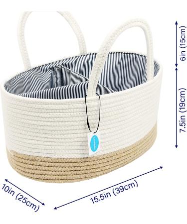 Casaphoria Large Baby Diaper Caddy Organizer - Nursery Storage Bin for Boys & Girls | Car Organizer - Cotton Rope Basket Portable Bag | Baby Shower Gift (White/Yellow 15.5 x10 x7) - Buy Online on SooperMarket.com