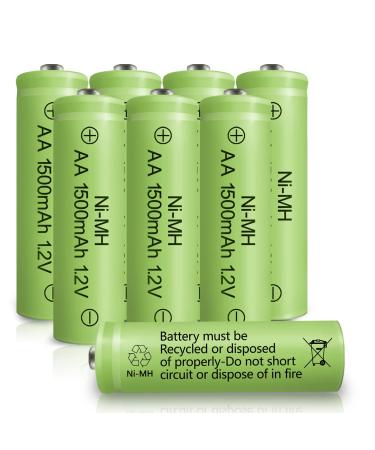 Rechargeable AA Batteries NIMH 1.2V Double A 1500mAh High Capacity 8 Pack Pre-Charged Solar Battery Low Self Discharge for Household Devices Solar Light Replacement Electronic Toys AA 8 Count