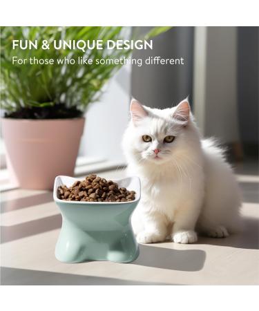 Navaris Raised Ceramic Cat Bowls (Set of 2) - Elevated Food and Water Bowl Pack for Cats - Cute Kitty Shaped Dishes with Ears - Dishwasher Safe - Green/Peach - Buy Online on SooperMarket.com