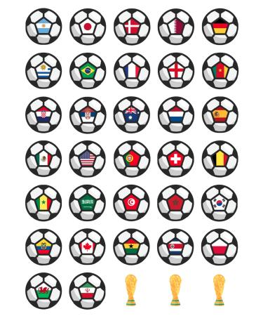 35 x Pre Cut World Cup Flags Football Cupcake Toppers/Decorations Edible Wafer Paper