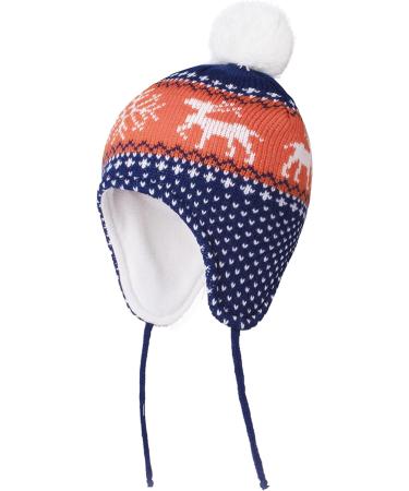 LANGZHEN Toddler Winter Hat Earflap Knit Cap Fleece Lined Beanie - Baby Boys Girls 6-12 Months (Deer-Navy Blue) - Buy Online on SooperMarket.com