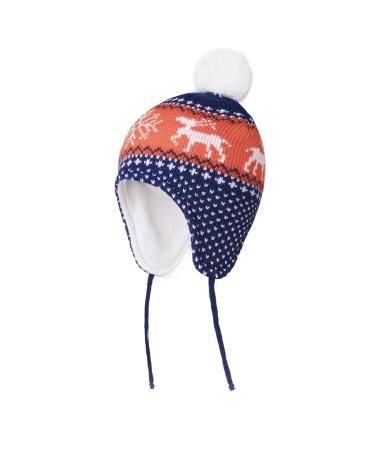 LANGZHEN Toddler Kids Infant Winter Hat Earflap Knit Warm Cap Fleece Lined Beanie for Baby Boys Girls 6-12 Months Deer-Navy blue
