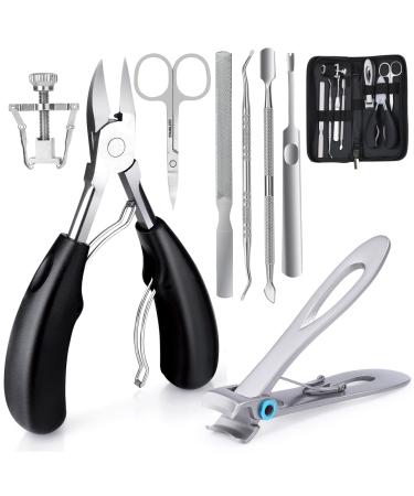 Jupeli professional footnail nail clip set sharp nail tongs for thick & ingrown toenails stainless steel pedicure foot care nail clipper 8PCs manicure set with nail scissors nail shapers nail files black