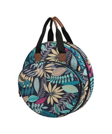 Shinyzone Cross Stitch Storage Bag Leaf Print Embroidery Projects Bag Sewing Crafts Storage Tote Bag Knitting Bags with Zipper Pockets Organiser for Embroidery Hoops Charts and Threads