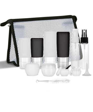YUNISS 17 Pack Silicone travel size toiletries BPA Free TSA Approved travel bottles for toiletries with Tag Black&White