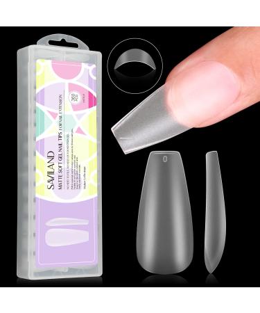 Saviland Medium Coffin Nail Tips  Gel Nail Tips 360 PCS Pre-shape Soft Gel Nail Tips Clear False Nails In 15 Sizes No Need Base Gel for Acrylic Nails Extension Nail Art Nail Salon Manicure Gift B - Medium Coffin