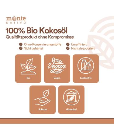 Organic Coconut Oil Montenativo 200ml - 1st Cold Pressed Premium Quality for Cooking Baking Hair & Skin - Natural & Raw - Buy Online on SooperMarket.com