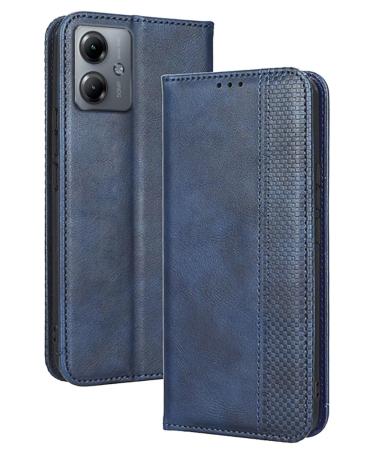 RankOne Flip Leather Case Cover for Motorola Moto G14 (6.5" Inches) Blue Motorola Moto G14 Blue