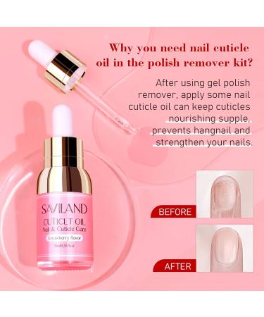 Saviland Gel Nail Polish Remover Kit - 2*15ML Strawberry Cuticle Oil Included - Quick & Easy Gel Polish Removal - Moisturizing & Soothing Formula - Pink Gel Nail Polish Remover - Buy Online on SooperMarket.com