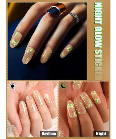 Kalolary 20PCS Luminous Glitter Gel Nail Polish Strips - Glow in the Dark Adhesive Full Wrap Stickers with Nail File - Cream White - Buy Online on SooperMarket.com