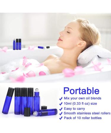 Alledomain 10Pcs 10ml Essential Oils Roller Bottles - Cobalt Blue Glass Rollers with Stainless Steel Balls | International Shipping Available - Buy Online on SooperMarket.com