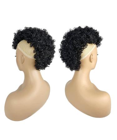 Jerry Curly Afro Puff Bun | Synthetic Clip-In Hair Extension with Bangs | Afro Kinky Curly Hair Bun | 1B Black - Buy Online on SooperMarket.com