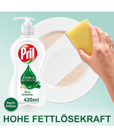 Pril Fragrance-Free Dishwashing Detergent 420 ml - Sensitive High Fat Cleaning Power Blue Angel Certified Refillable Pump - Buy Online on SooperMarket.com