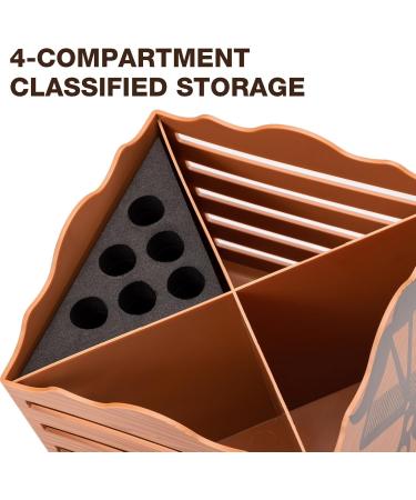 Professional Salon Scissor Shear Holder Box - Brown Wooden Desktop Storage for Hairdressers & Groomers | 4-Grille Sponge Holder with Comber Clips Stand - Buy Online on SooperMarket.com