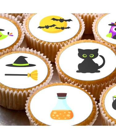24 Halloween Witch style pre-cut Cupcake Cake Toppers Wafer Rice Paper