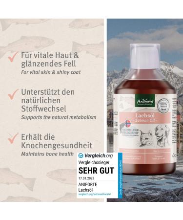 AniForte Premium Salmon Oil 500ml for Dogs, Cats, Horses & Pets - 100% Pure Norwegian Fish Oil with Omega 3, 6, EPA, DHA & ALA for Coat, Skin, Joints & Brain Health - Buy Online on SooperMarket.com