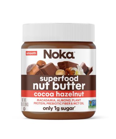 Noka Superfood Nut Butter (Cocoa Hazelnut) Jar, with Cinnamon, Macadamia, Plant Protein, Prebiotic Fiber, MCT Oil, Only 1g Sugar, 3g Net Carbs, Keto, Non GMO, Vegan, GMO-Free, 10oz jar