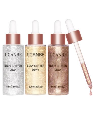 Ucanbe Liquid Highlighter Hydration Make-up Highlight Body Luminizer Fluid Highlighter Cream Gift for Valentine's Day (3 Bottles)