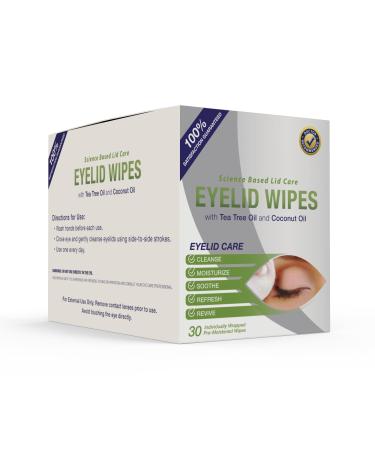 Premium Eyelid Wipes With Tea Tree and Coconut Oil - Cleansing Eye Wipes for People Itchy Eyes - Box Of 30 Natural Eye Wipes