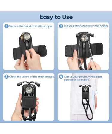 PU Leather Stethoscope Holder Clip - Lightweight Portable Holster for Nurses EMTs & Medical Students - Compatible with 3M Littmann & Most Stethoscopes - Black - Buy Online on SooperMarket.com
