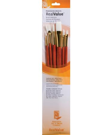 Princeton Real Value, Series 9100, Paint Brush Sets for Acrylic, Oil & Watercolor Painting, Syn-White Taklon (Rnd 2, 6, Fan 2, Flb 4, Angular 4, Flat 10)