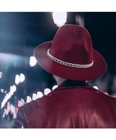 Gossifan Wine Red Fedora Hat with Chain Belt Buckle - Size 7 1/8-7 1/4 - Buy Online on SooperMarket.com