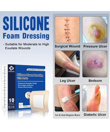 Ceeport 3x3 Silicone Foam Dressing 10 Pack - Waterproof & High Absorbency Wound Care Bandages - Buy Online on SooperMarket.com