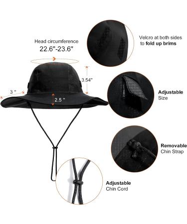 Womens Waterproof Bucket Hat with Fleece Lining | UPF50+ Outdoor Adventure Rain Cap - Black - Buy Online on SooperMarket.com