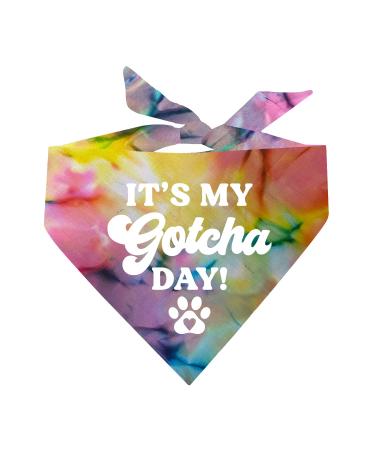 It's My Gotcha Day Adoption Scrunch Tie Dye Triangle Dog Bandana (Assorted Colors) Rainbow Scrunch Tie Dye One Size