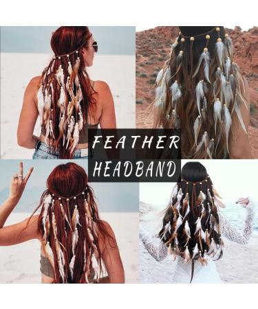CAKURE Boho Feather Headbands Set - Handmade Indian Bridal Hair Accessories for Women and Girls - Buy Online on SooperMarket.com