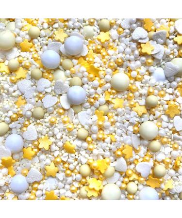 Easter yellow white sprinkles for party pearls chocolate balls edible cupcake cake toppers biscuits pearls decoration 100s 1000s bright baking pastel lemon DAISY LOVE
