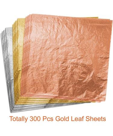 Paxcoo 300 Gold Leaf Sheets for Resin Jewelry Making, Nail Art, Slime & Gilding Crafts - 5.5x5.5 Inches, 300Pcs Gold, Silver, and Rose Gold Metallic Leaf - Buy Online on SooperMarket.com