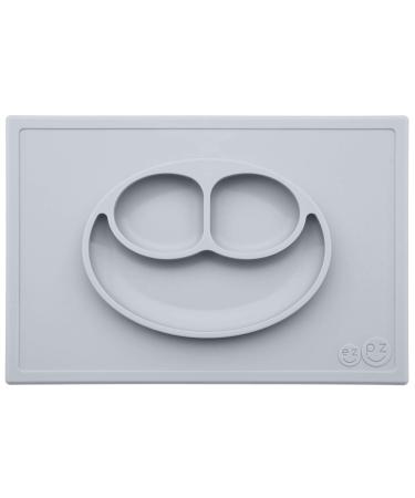 ezpz Happy Mat (Pewter) - 100% Silicone Suction Plate with Built-in Placemat for Toddlers + Preschoolers - Divided Plate - Dishwasher Safe - 24 months+