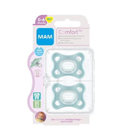 MAM Comfort Schnuller Set of 2 | Small & Lightweight Baby Pacifiers for Newborns | 100% Silicone | Soft MAM Skin | Includes Pacifier Box | 0+ Months | Mint Green - Buy Online on SooperMarket.com