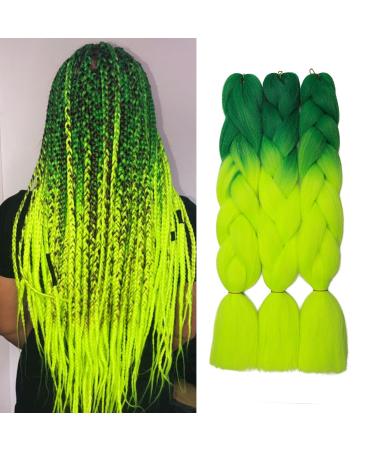 Tess Braids Extensions Green Ombre 60 cm 3 pack jumbo braids Kanecalon Kunsthaar for braid box braids hair extension braid 100g/bundle ombre hair braids extension (3 pieces-green ombre) 60 cm (3 pieces) green ombre