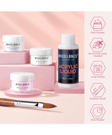 Modelones Acrylic Nail Kit - Clear White & Pink Powder Set with Rhinestone Glue & Brush | Perfect Starter Kit for Acrylic Nail Extensions - Buy Online on SooperMarket.com