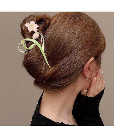 Gold Metal Lily Flower Hair Clip - Pink Floral Barrette for Strong Hold - Cute Fashion Hair Accessory for Thick & Thin Hair - Buy Online on SooperMarket.com