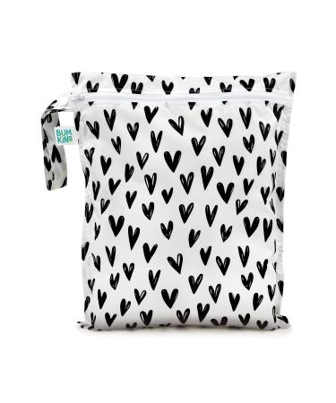 Bumkins Waterproof Wet Bag, Washable, Reusable for Travel, Beach, Pool, Stroller, Diapers, Dirty Gym Clothes, Wet Swimsuits, Toiletries, 12x14  Black Hearts Wet Bag Bumkins Black Hearts