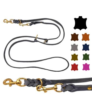 Dogeleine fat leather brass small dogs / large dogs 2m / 2.40m / 2.80m / 3.50m / 5m Double linen adjustable (2.80m x 8mm gray) 2.80m x 8mm gray