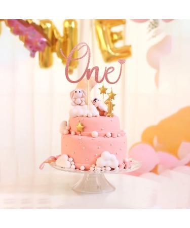 Arthsdite One Cake Topper with Heart Baby First Birthday Cake Decorations for Baby Shower Boys Girls Kids 1st Birthday Party Decorations Supplies - Rose Gold Glitter - Buy Online on SooperMarket.com