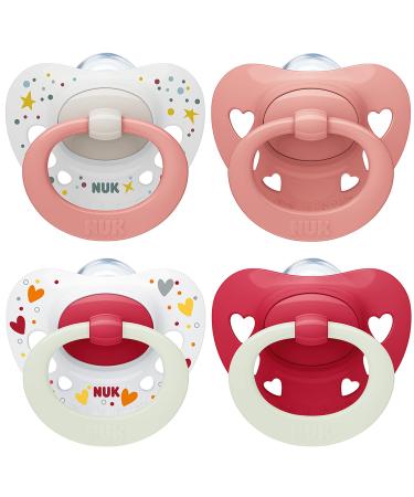 Nuk Signature Day & Night Baby Casing |0-6 months |Calms 95 % of the babies |BPA-free silicone pacifier in heart shape |Lights up in the dark |Heart |4 pieces of pink 0-6m