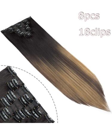 Silk-co 26 Clip in Hair Extensions 8Pcs - Natural Black to Blonde Ombre Synthetic Heat Resistant Hairpiece Extension - Buy Online on SooperMarket.com