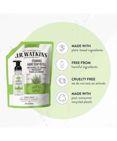 J.R. Watkins Foaming Hand Soap Refill Pouch - 2 Pack Aloe & Green Tea 28 fl oz - USA Made, Cruelty Free - for Bathroom or Kitchen - Buy Online on SooperMarket.com