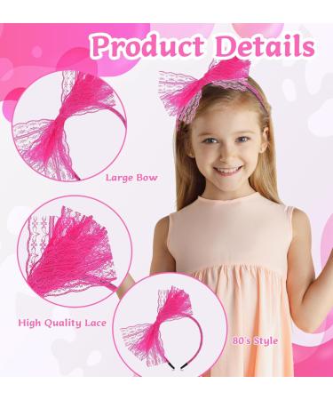 Neon Lace Bow Hairband 1980s Pink Headband Hairband Hair Accessories Lace Headbands Pink Accessories For Women Girls Mardi Gras Christmas Cosplay - Buy Online on SooperMarket.com