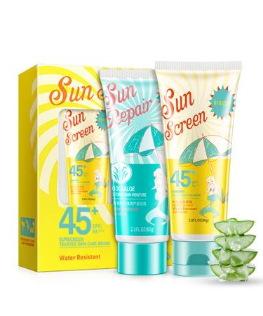 Advance Face Sunscreens SPF 45 + Aloe Vera Gel Repair After Sun Skin Face Suncream Factor 45 Face Repair Redness Skin Non-Greasy Lightweight Deep Hydration UVA/UVB Protection Sooth Waterproof
