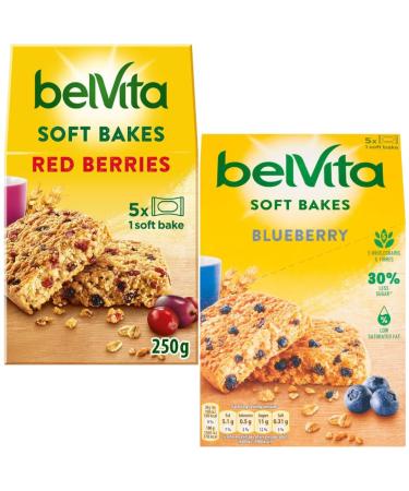 Breakfast Biscuits Bundle With BelVita Breakfast Soft Bakes Red Berries 5 Bars 250g and Breakfast Soft Bakes Blueberry 5 Bars 250g (2 Pack)