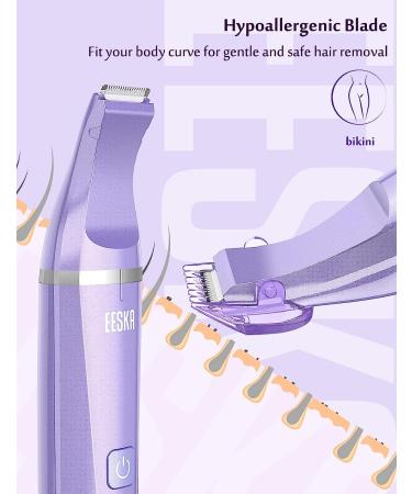 EESKA Bikini Trimmer for Women - 2-in-1 Electric Lady Clipper for Painless Hair Removal - Rechargeable IPX7 Waterproof Shaver - Purple - Buy Online on SooperMarket.com
