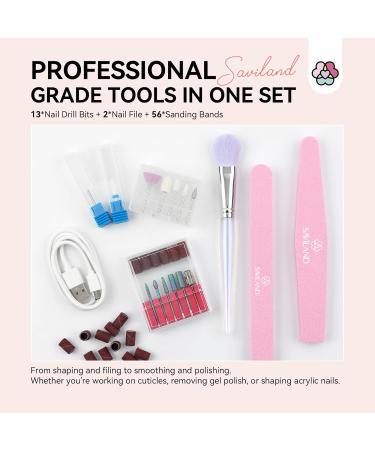 SAVILAND Electric Nail Drill - 40000RPM Professional Pink Nail Filer with 13 Bits for Acrylic Gel & Dip Nails | Home Salon Tool - Buy Online on SooperMarket.com