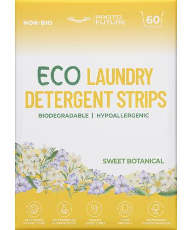 Proto Future Eco-Friendly Laundry Detergent Sheets - Biodegradable Hypoallergenic Zero Waste Plastic-Free Eco-Strips - No Enzymes Plant-Based Formula (Sweet Botanical 60 Loads) Sweet Botanical 60 count (Pack of 1)
