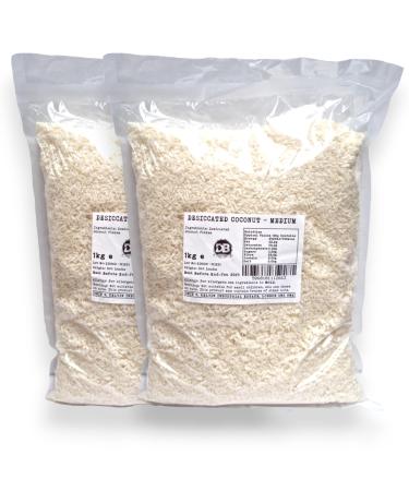 Desiccated Coconut (Medium) - 2kg (2x1kg) | Coconut Fibre | Unsweetened Coconut Flakes | Shredded Dehydrated Coconut Flake | Perfect For Coconut Oil Coconut Milk Coconut Water Lovers